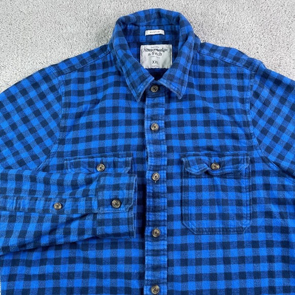 Abercrombie & Fitch Other - Abercrombie Fitch‎ Shirt Mens 2XL XXL Blue Gingham Heavy Flannel Muscle Fit